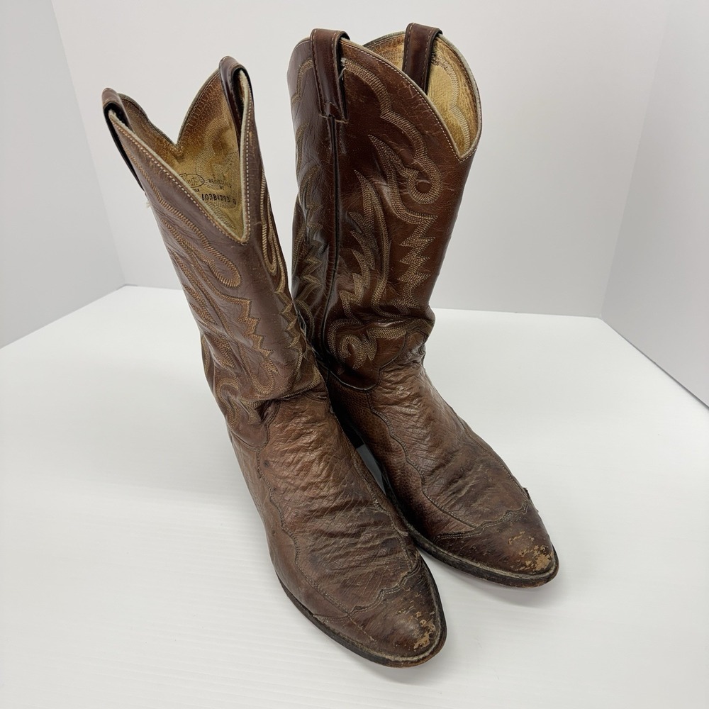 JUSTIN USA J40059 Brown Smooth Ostrich ROPER WESTERN BOOTS Men's 10.5 EE